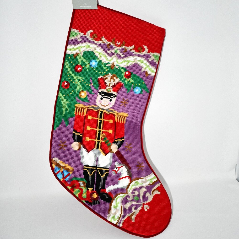 Peking Handicraft Christmas Soldier Embroidered Needlepoint Holiday Stocking #31